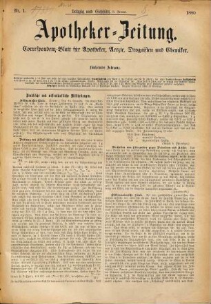 Apotheker-Zeitung : Correspondenz-Blatt für Apotheker, Aerzte, Droguisten und Chemiker. 15. 1880