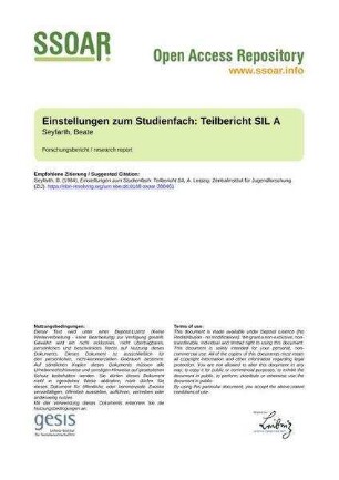Einstellungen zum Studienfach: Teilbericht SIL A