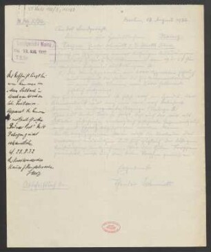 Brief an Landgericht / Kammer für Handelssachen  : 18.08.1932