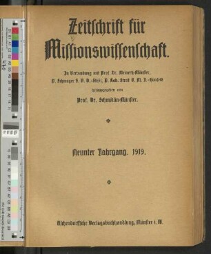9.1919: Zeitschrift für Missionswissenschaft und Religionswissenschaft : ZMR