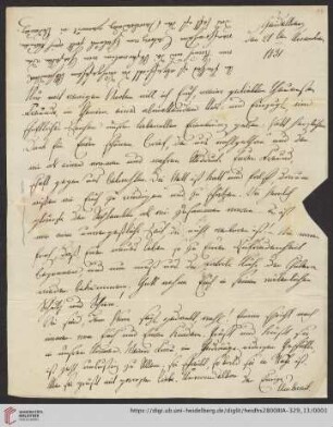 Korrespondenz Friedrich Wilhelm Umbreit / Carl Ullmann: Brief von Friedrich Wilhelm Carl Umbreit an Carl Ullmann