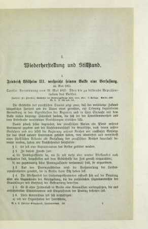 I. Wiederherstellung und Stillstand
