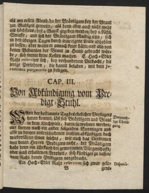 Cap. III. Von Abkündigung vom Predigt-Stuhl