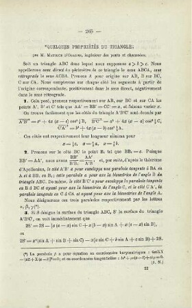 QUELQUES PROPRIÉTES DU TRIANGLE.