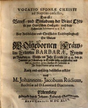 Mannßfeldische und Rägknizische Trauer-Zeichen : Uber dem unverhofften ... Absterben der ... Barbarae, Freyin von Rägkniz ...
