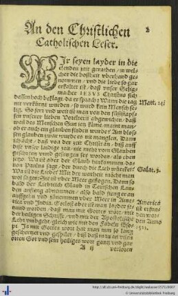 An den Christlichen Catholischen Leser.