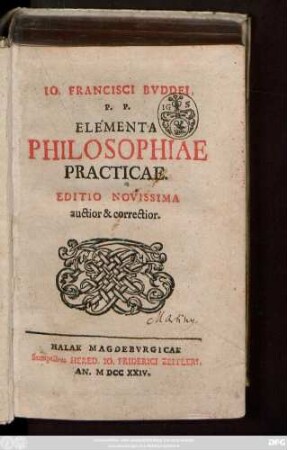 Io. Francisci Bvddei, P. P. Elementa Philosophiae Practicae