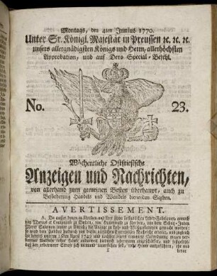No. 23. Montags, den 4ten Junius 1770.