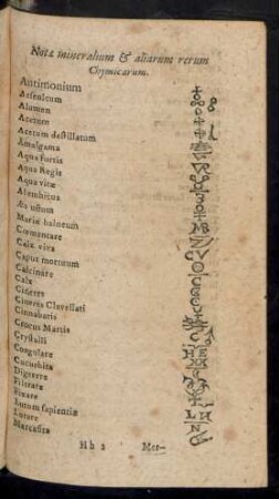 Notae mineralium et aliarum rerum Chymicarum.