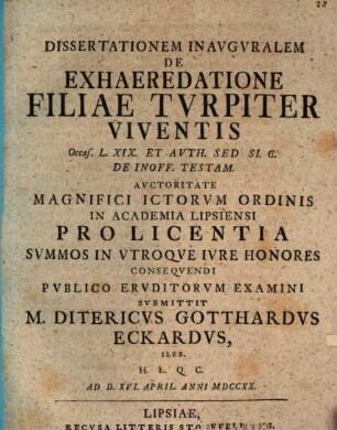 Diss. inaug. de exhaeredatione filiae turpiter viventis