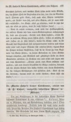 177-201 Dr. Martin Luther's kleiner Katechismus, erklärt von K. H. Caspari