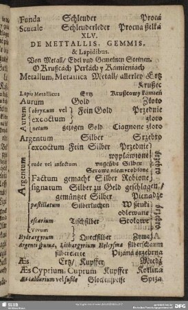 XLV. De Mettallis [sic], Gemmis, & Lapidibus