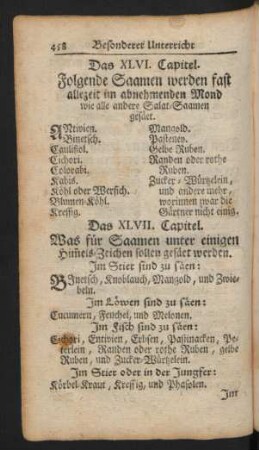 Das XLVII. Capitel. Was für Saamen unter einigen Himels-Zeichen sollen gesäet werden.