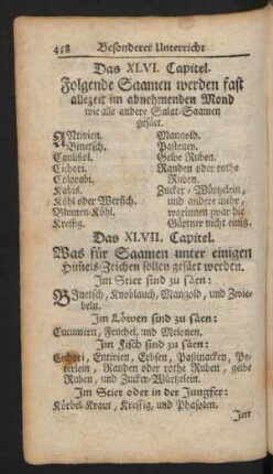 Das XLVII. Capitel. Was für Saamen unter einigen Himels-Zeichen sollen gesäet werden.