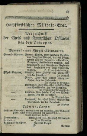Hochfuerstlicher Militair-Etat