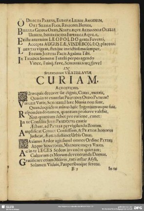 In Splendidam Vratislaviae Curiam. Acrostichis