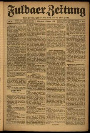 Erste Ausgabe vom Mittwoch, den 05. Januar 1921.