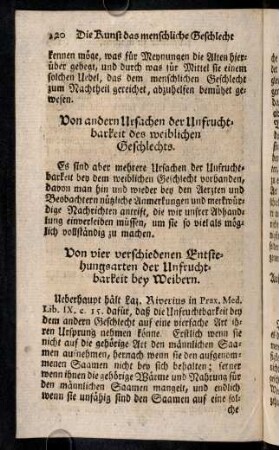 120-137, Von andern Ursachen der Unfruchtbarkeit des weiblichen Geschlechts. - Von einer gedoppelten, oder mit einer Scheidewand versehenen Scheide, als eine Ursache der Unfruchtbarkeit.