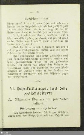 VI. Schulübungen mit den Hakenleitern