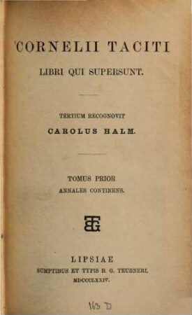 Cornelii Taciti Libri qui supersunt, 1. Annales continens