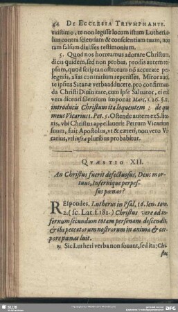 Quaestio XII. An Christus fuerit defectuosus, Deus mortuus, Infernique perpesus poenas?