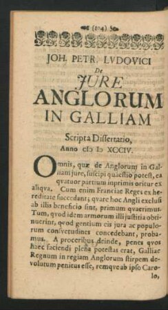 De Iure Anglorum In Galliam. Scripta Dissertatio, Anno MDXCCIV.