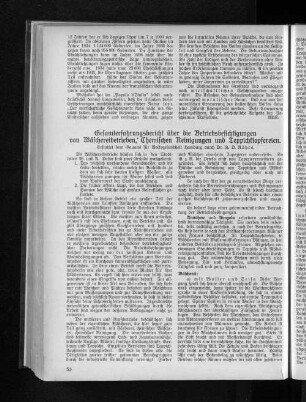 Gesamterfahrungsbericht über die Betriebsbesichtigungen von Wäschereibetrieben, Chemischen Reinigungen und Teppichklopfereien