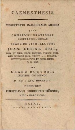 Caenesthesis : diss. inaug. med.