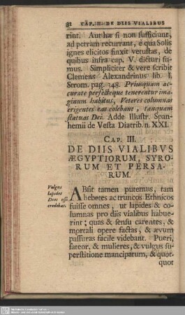 Cap. III. De Diis Vialibus Aegyptiorum, Syrorum Et Persarum