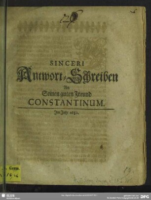 Sinceri Antwort-Schreiben An Seinen guten Freund Constantinum