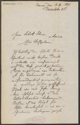 Brief an B. Schott's Söhne : 18.03.1896