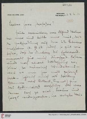 Heid. Hs. 3820,22: Brief von Emil Lask an Heinrich Rickert