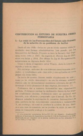 Contribución al estudio de nuestra crisis ferroviaria