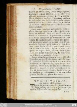 Quaestio Sexta. De divinis Relationibus.