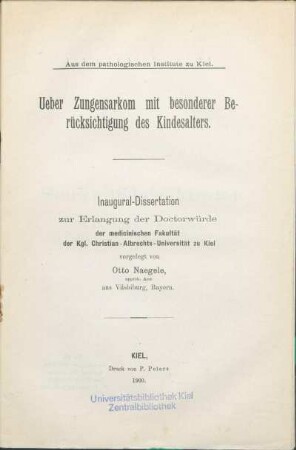 Ueber Zungensarkom mit besonderer Berücksichtigung des Kindesalters