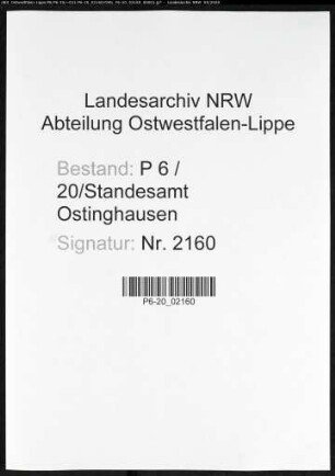 Sterberegister Standesamt Ostinghausen