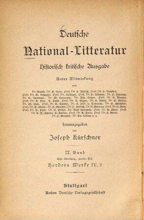 Herders Werke, 4. Ideen zur Philosophie der Geschichte der Menschheit