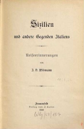 Sizilien und andere Gegenden Italiens : Reiseerinnerungen