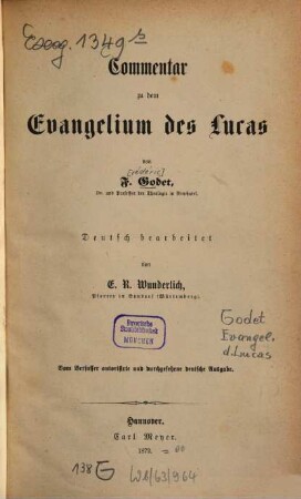 Commentar zu dem Evangelium des Lucas