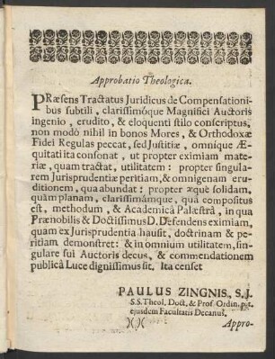 Approbatio Theologica.