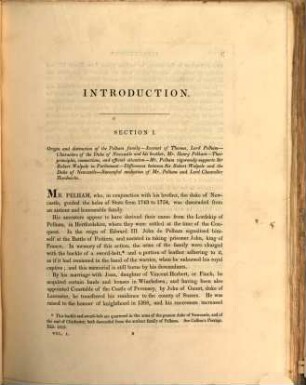 Memoirs of the administration of the Right Honourable Henry Pelham, collected from the family papers, and other authentic documents, Vol. 1