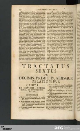 Tractatus Sextus De Decimis, Primitiis, Aliisque Oblationibus.