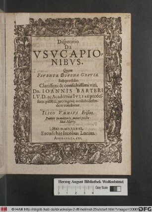 Disputatio De Usucapionibus