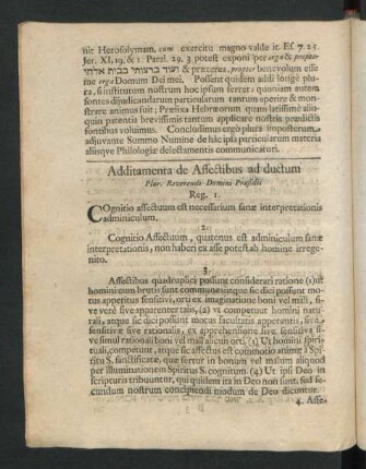 Additamenta de Affectibus ad ductum Plur. Reverendi Domini Praesidis.