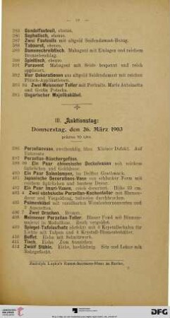 III. Auktionstag: Donnerstag, den 26. März 1903 präzise 10 Uhr (Nr. 396-658)