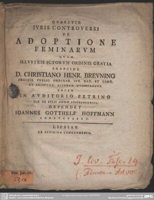 Quaestio Iuris Controversi De Adoptione Feminarum