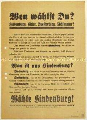 Aufruf der Vereinigten Hindenburg-Ausschüsse zur Wahl Paul von Hindenburg zum Reichspräsidenten 1932