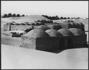 Oase der Souf-Region : Siedlung an einer Oase der Souf-Region in der Nähe der algerischen Stadt El Oued. Die Gebäude weisen die für die Souf-Region charakteristischen Kuppeldächer auf.