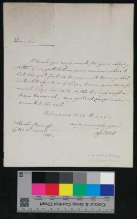 John Jervis, 1st Earl of St Vincent (1735 – 1823) an [...] betr. Glückwünsche zum Seesieg bei Kap St. Vincent [14. Februar 1797], an Bord H.M.S. "Ville de Paris" vor Cadiz, 13. April 1797