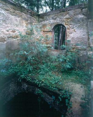 Königstein. Festung. Ruine der Kapelle auf dem Festungsfriedhof. Blick in die Gruft